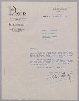 [Letter from David Chemisier to Daniel W. Kempner, January 11, 1952]