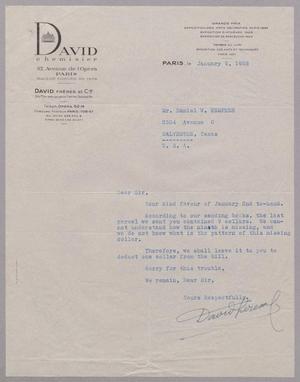 [Letter from David Chemisier to Daniel W. Kempner, January 9, 1952]