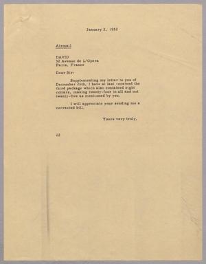 [Letter from Daniel W. Kempner to David, January 2, 1952]