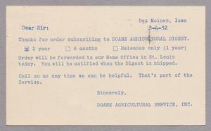 [Letter from Doane Agricultural Service, Inc. to Daniel W. Kempner, March 4, 1952]