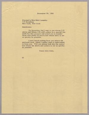 [Letter from Daniel W. Kempner to Forzani's New Shirt Laundry, December 20, 1952]