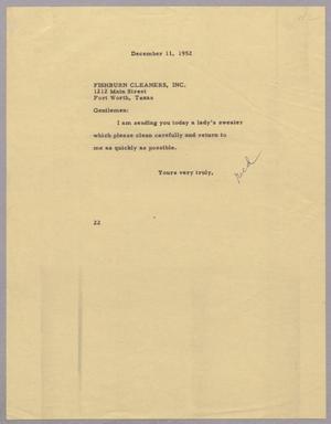 [Letter from Daniel W. Kempner to Fishburn Cleaners Inc., December 11, 1952]