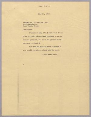 [Letter from Jeane B. Kempner to Fishburn Cleaners Inc., May 31, 1952]