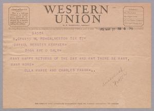 [Telegram from Charles and Ella Marie Frank to Daniel W. Kempner, March 27, 1952]