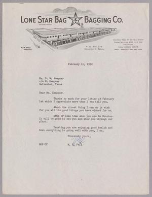 [Letter from M. M. Feld to Daniel W. Kempner, February 11, 1952]