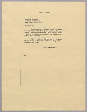 [Letter from Daniel W. Kempner to Maison Glass, April 4, 1952]