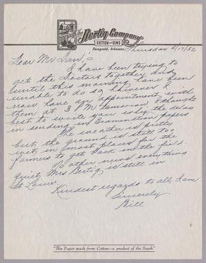 [Handwritten Letter from Bill Gatz to Daniel W. Kempner, April 17, 1952]