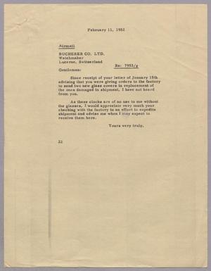 [Letter from Daniel W. Kempner to Bucherer Company, February 11, 1952]
