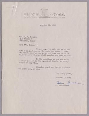 [Letter from Bergdorf Goodman to Daniel W. Kempner, January 31, 1952]