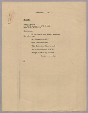 [Letter from Daniel W. Kempner to Brentano's, January 31, 1952]