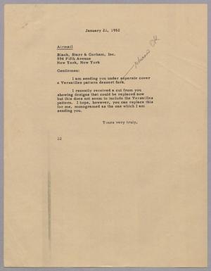 [Letter from Daniel W. Kempner to Black, Starr & Gorham, Inc., January 22, 1952]