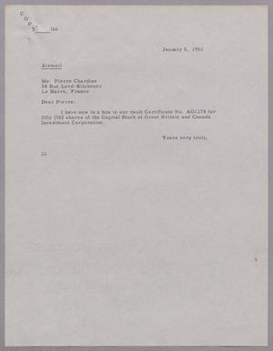 Primary view of object titled '[Letter from Daniel Webster Kempner to Pierre Chardine, January 5, 1952]'.