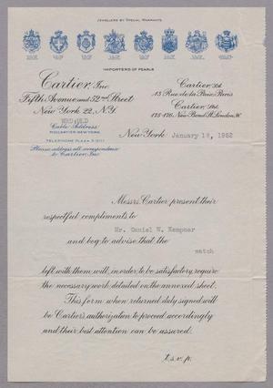[Letter from Cartier, Inc. to Daniel W. Kempner, January 18, 1952]