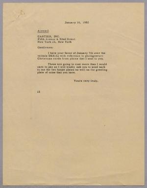 [Letter from Daniel W. Kempner to Cartier, Inc., January 10, 1952]