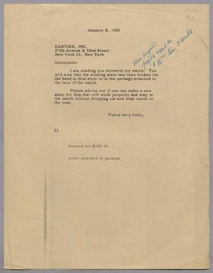 [Letter from Daniel W. Kempner to Cartier Inc., January 8, 1952]