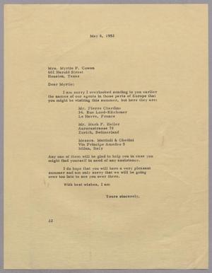 [Letter from Daniel W. Kempner to Myrtle P. Cowan, May 8, 1952]