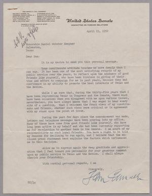 [Letter from Tom Connally to Daniel W. Kempner, April 19, 1952]
