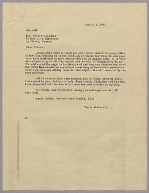 [Letter from Daniel W. Kempner to Pierre Chardine, April 11, 1952]