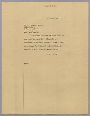 [Letter from Jeane B. Kempner to D. Bailey Calvin, February 21, 1952]