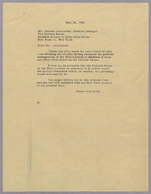 [Letter from Daniel W. Kempner to Gaston Lauryssen, May 30, 1952]