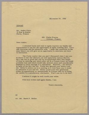 [Letter from Daniel W. Kempner to Andre Clerc, December 27, 1952]