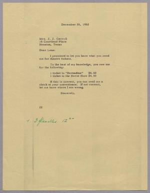 [Letter from Daniel W. Kempner to Mrs. J. J. Carroll, December 20, 1952, Copy]