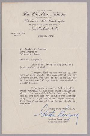 [Letter from Gaston Lauryssen to Daniel W. Kempner, June 2, 1952]