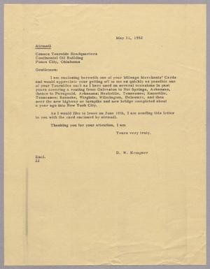 [Letter from Daniel W. Kempner to Conoco Touraide Headquarters, May 31, 1952]