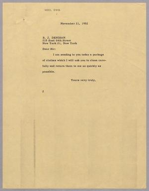 [Letter from Jeane B. Kempner to B. J. Denihan, November 21, 1952]