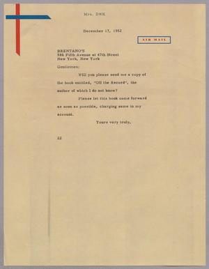 [Letter from Jeane Kempner to Brentano's Book Store Co., Inc., December 17, 1952]