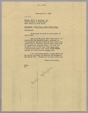 [Letter from Mrs. Daniel W. Kempner to Black, Starr & Gorham, Inc., December 5, 1952]