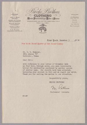 [Letter from Brooks Brothers to D. W. Kempner, December 3, 1952]