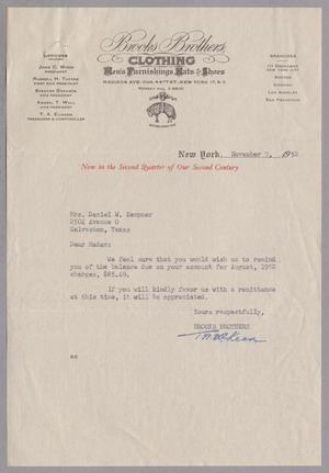 [Letter from Brooks Brothers to Jeane Bertig Kempner, November 7, 1952]