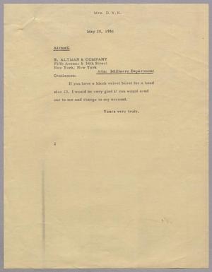 [Letter from Mrs. Daniel W. Kempner to B. Altman & Co., May 28, 1952]