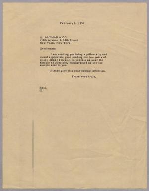 [Letter from Daniel W. Kempner to B. Altman & Company, February 6, 1952]