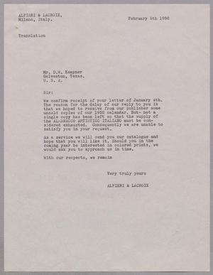 [Letter from Alfieri & Lacroix to Daniel W. Kempner, February 5, 1952, Copy 2]