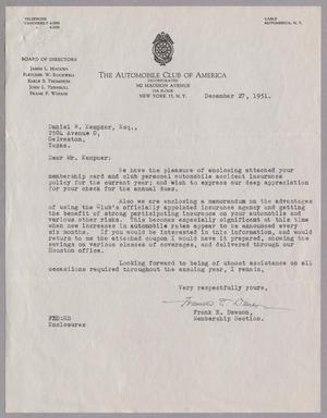 [Letter from Frank E. Dawson to Daniel W. Kempner, December 27, 1951]