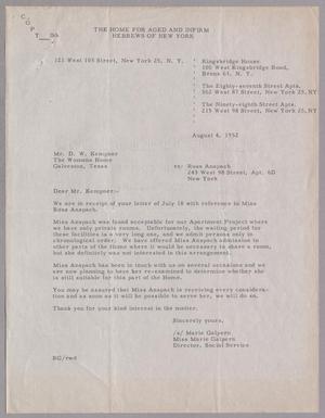 [Letter from Marie Galpern to Daniel W. Kempner, August 4, 1952, Copy]