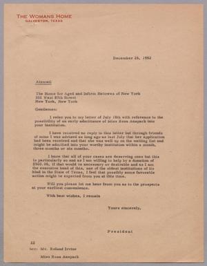 [Letter from Daniel W. Kempner to The Home for Aged and Infirm Hebrews of New York, December 26, 1952]