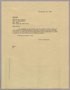 [Letter from Daniel W. Kempner to Rosa Anspach, December 26, 1952]