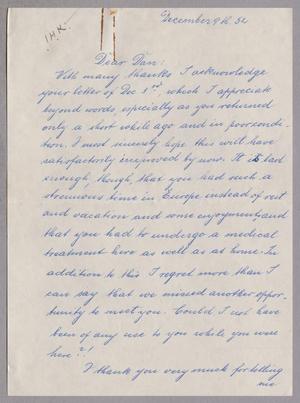 [Handwritten Letter from Rosa Anspach to Daniel W. Kempner, December 9, 1952]