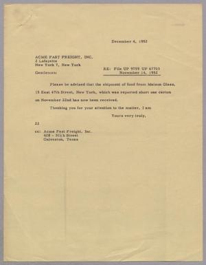 [Letter from Daniel W. Kempner to ACME Fast Freight, Inc., December 4, 1952]