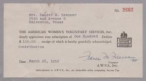 [Invoice for a $100 Contribution to The American Women's Voluntary Services Inc.]