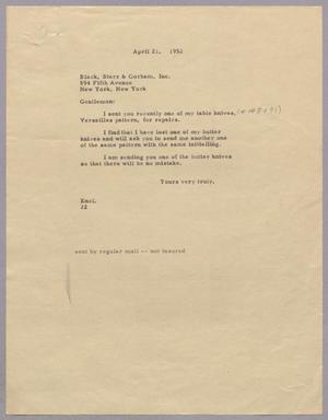 [Letter from Daniel W. Kempner to Black, Starr & Gorham, Inc., April 21, 1952]