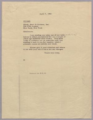 [Letter from Daniel W. Kempner to Black, Starr & Gorham, Inc, April 7, 1952]
