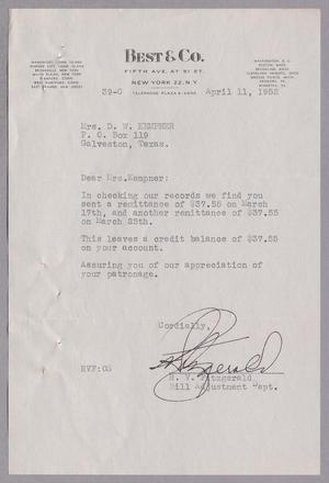 [Letter from R. V. Fitzgerald to Mrs. Daniel W. Kempner, April 11, 1952]