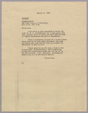 [Letter from D. W. Kempner to Brentano's Book Store, Inc., March 11, 1952]
