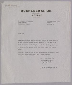 [Letter from Bucherer Co. Ltd. to Daniel W. Kempner, February 18, 1952]