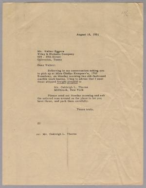 [Letter from Daniel W. Kempner to Walter Eggers, August 18, 1951]