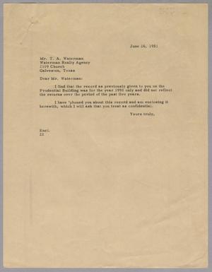 [Letter from Daniel W. Kempner to T. A. Waterman, June 26, 1951]